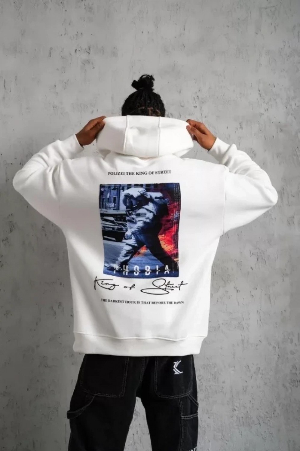 Pileli Store Erkek Astronot Baskılı Kapüşonlu Sweat - Beyaz