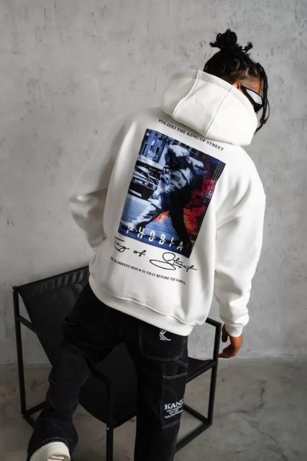 Pileli Store Erkek Astronot Baskılı Kapüşonlu Sweat - Beyaz görsel 4