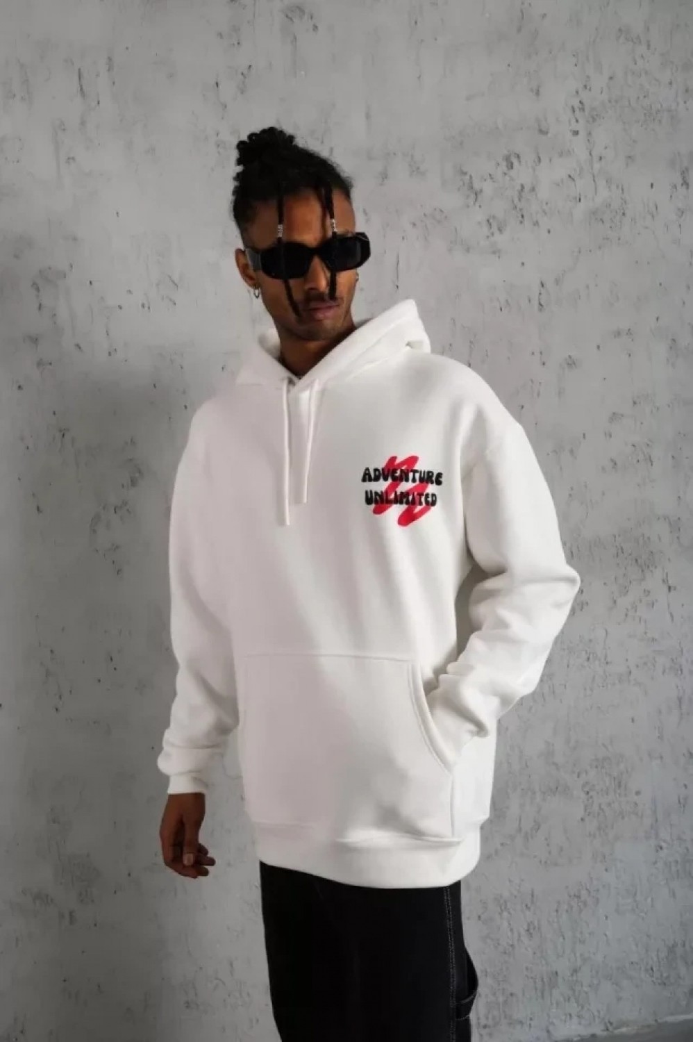 Pileli Store Erkek Şapkalı Güvercin Baskılı Kapşonlu Sweat - Beyaz görsel 2
