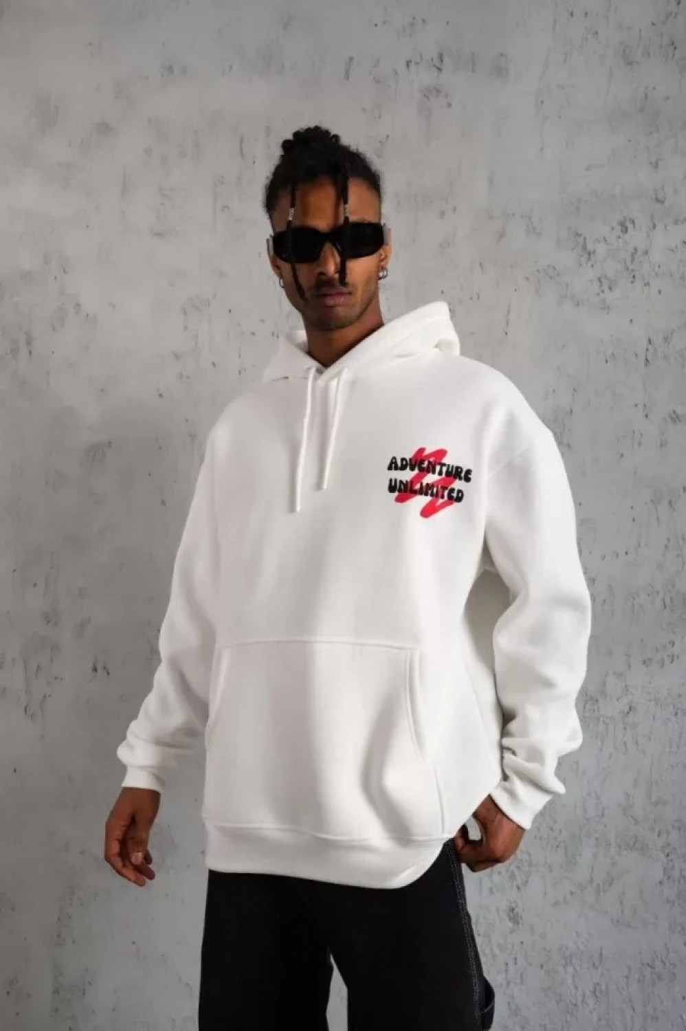 Pileli Store Erkek Şapkalı Güvercin Baskılı Kapşonlu Sweat - Beyaz görsel 3