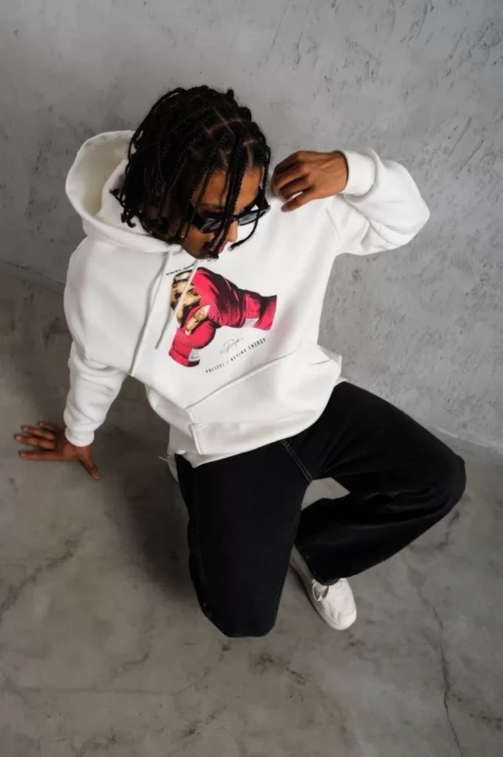 Pileli Store Erkek Eldiven Baskılı Kapüşonlu Sweat - Beyaz görsel 2