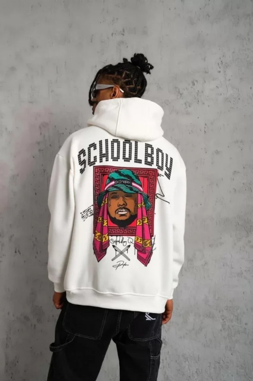 Pileli Store Erkek School Boy Baskılı Kapüşonlu Sweat - Beyaz
