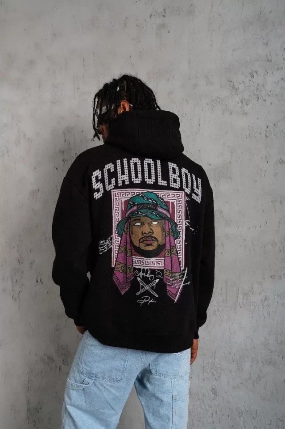 Pileli Store Erkek School Boy Baskılı Kapüşonlu Sweat - Siyah