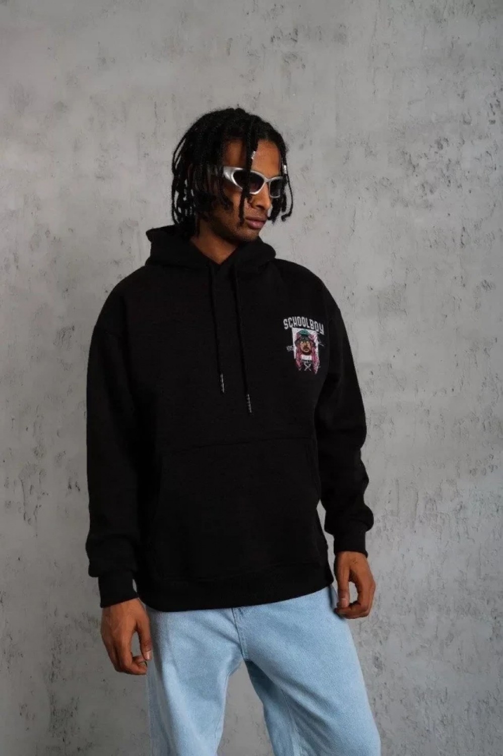 Pileli Store Erkek School Boy Baskılı Kapüşonlu Sweat - Siyah görsel 2