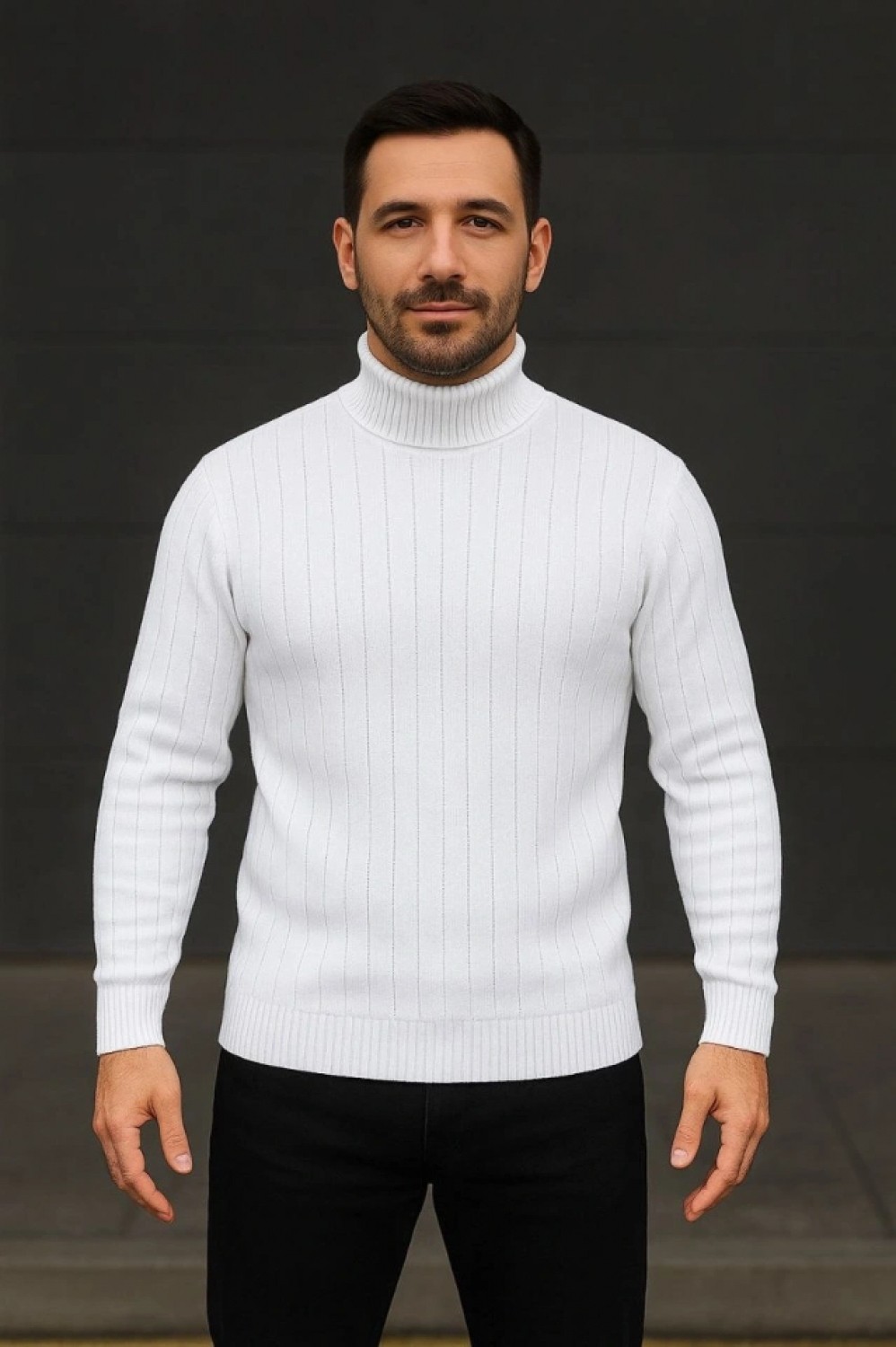 Pileli Store Erkek Fitilli Triko Kazak 3lü Set Beyaz Bordo Siyah Regular Balıkcı Yaka Tam Boğazlı Triko Seti Modeli Kazak görsel 4