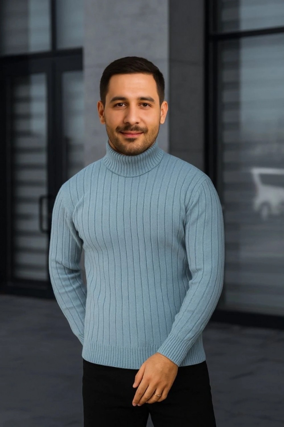 Pileli Store Erkek Fitilli Triko Kazak 3lü Set Bebek Mavisi Bej Siyah Regular Balıkcı Yaka Tam Boğazlı Triko Seti Modeli Kazak görsel 2