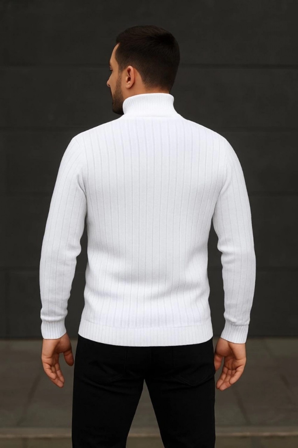 Pileli Store Erkek Balıkcı Yaka Bağazlı Triko Kazak Pamuklu Kalın Fitilli Dokuma, Regular Fit Uzun Kollu Kışlık Model - Beyaz görsel 2