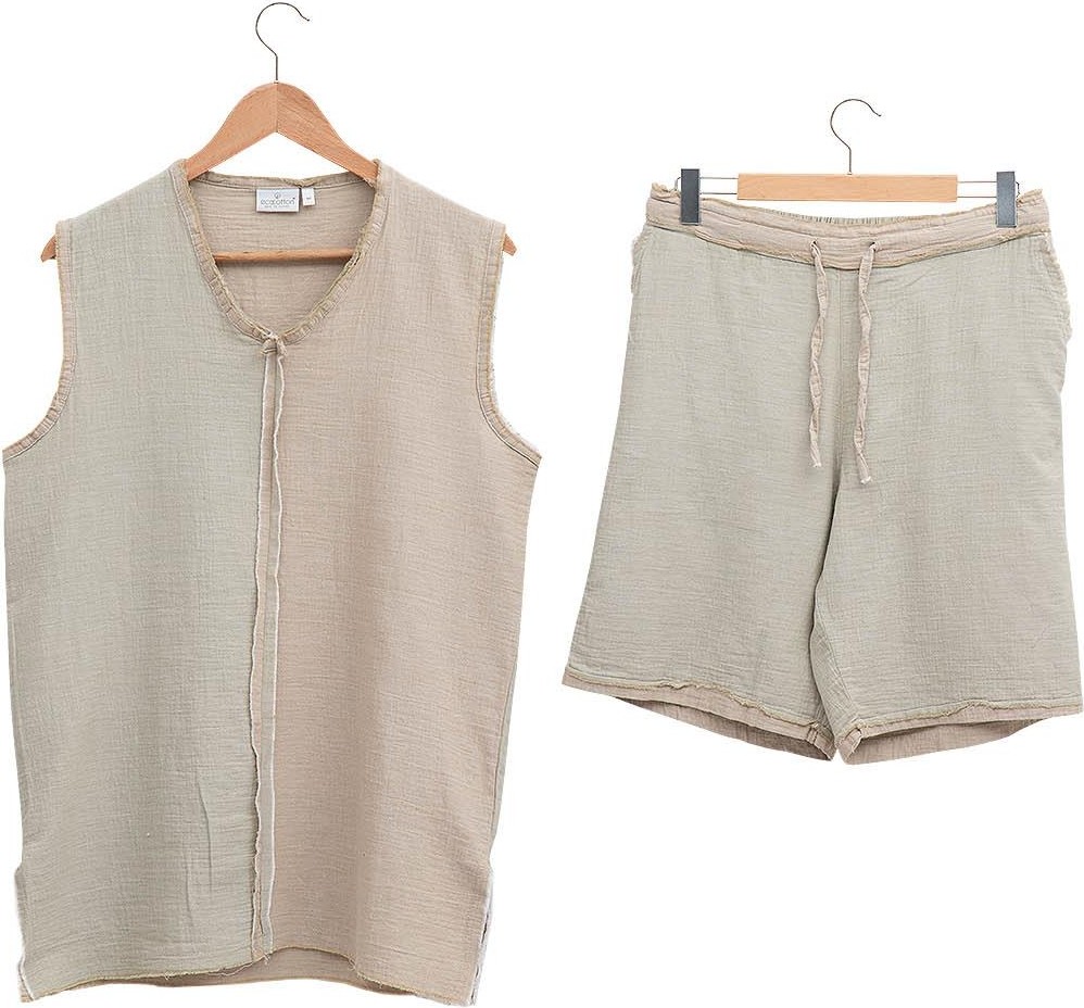 Ecocotton Melsa Erkek Şortlu Pijama Takımı %100 Organik Pamuk Müslin Yeşil görsel 7