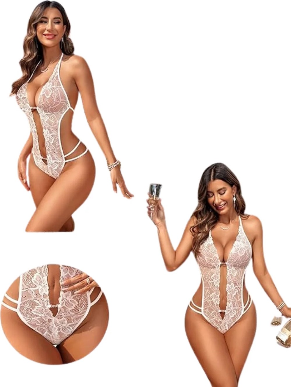 Melonika Secret Fantezi Beyaz Dantelli Zincirli Seksi Babydoll BC9252 görsel 3