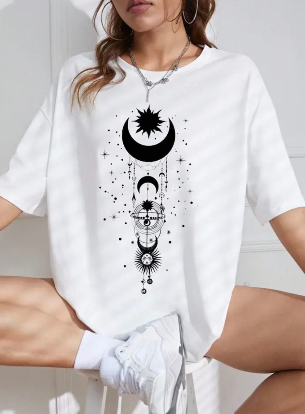 Nigrum Pardus Nıgrum Pardus Yeni Sezon Galaksi Sembol Baskılı %100 Pamuk Büyük Beden Kadın T-Shirt görsel 4