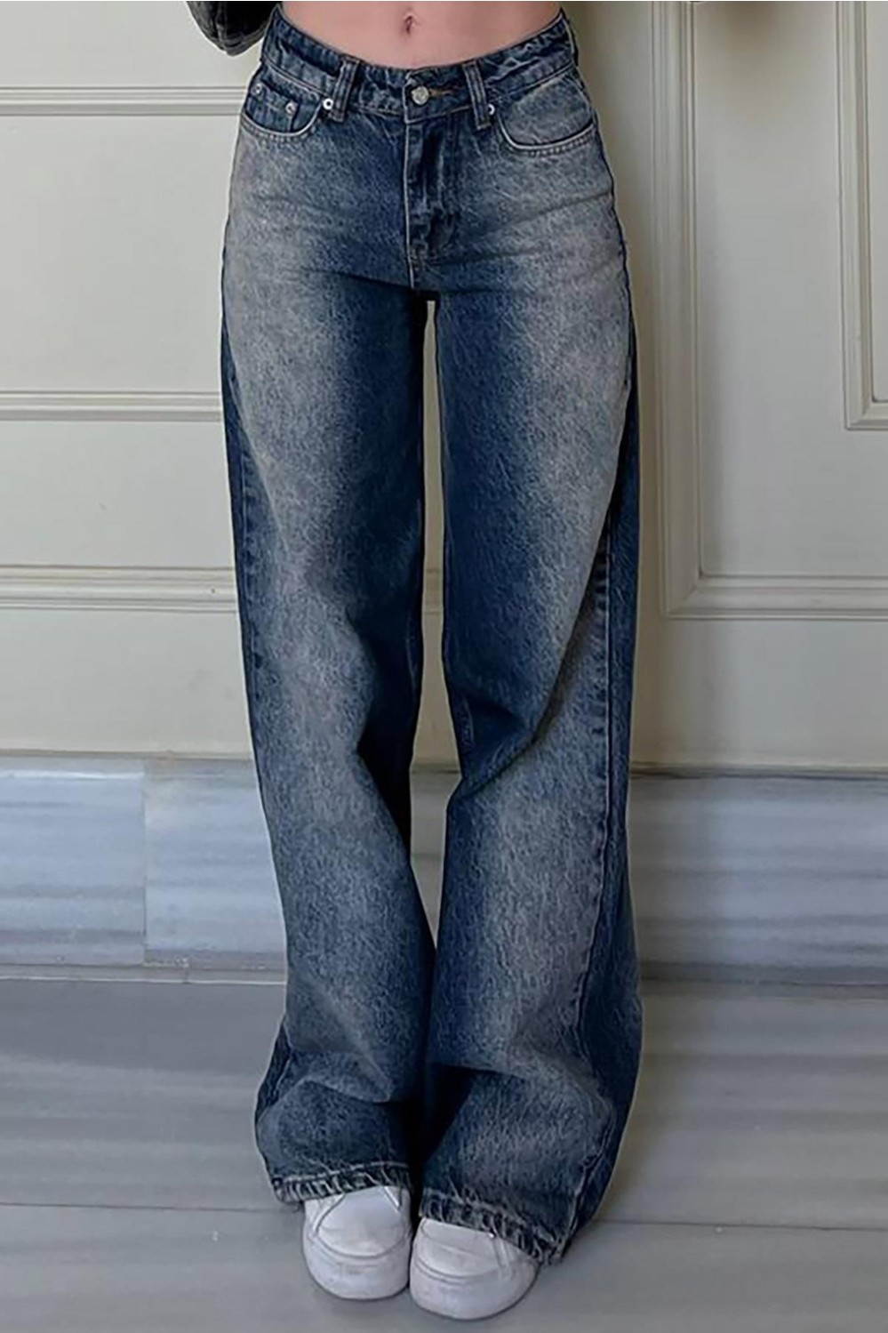 Madmext Siyah Straight Wide Kadın Jean MG1996 görsel 6