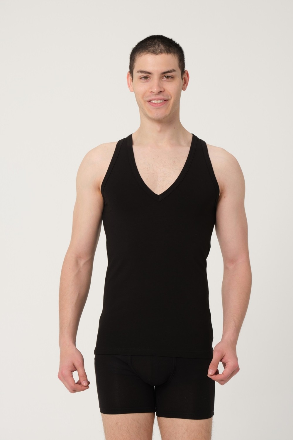 FSM 1453 Fsm1453 Erkek Pamuklu Süprem Penye Slim Fit Derin V-Yaka Sporcu Likralı Atlet 2'li - 1009