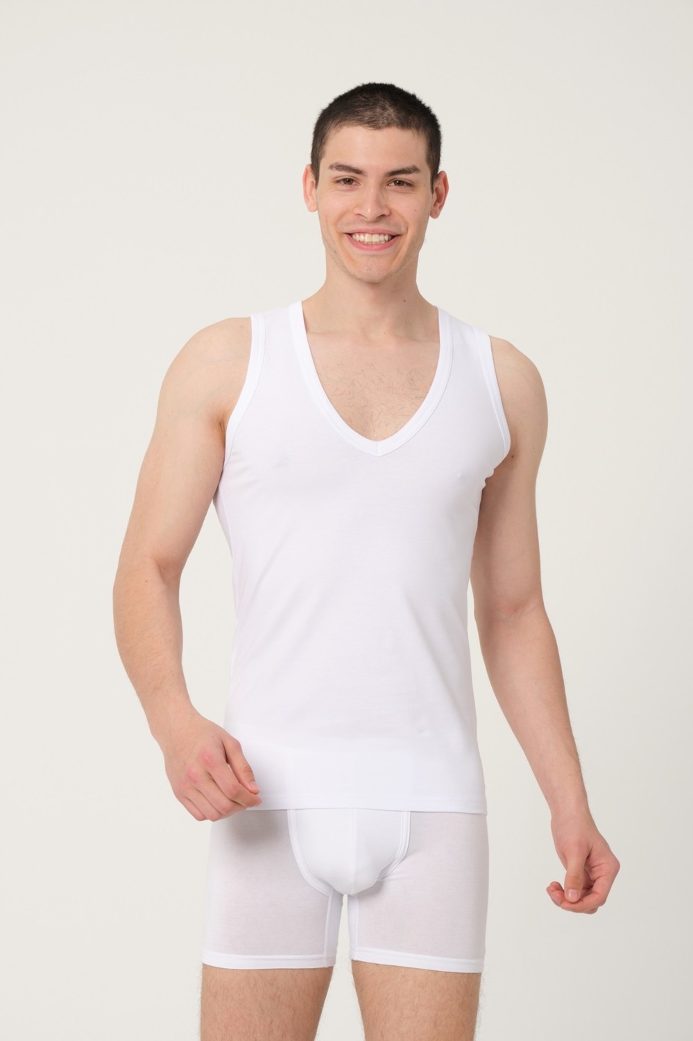 FSM 1453 Fsm1453 Erkek Pamuklu Süprem Penye Slim Fit Derin V-Yaka Kolsuz Likralı Üst 2'li -1018