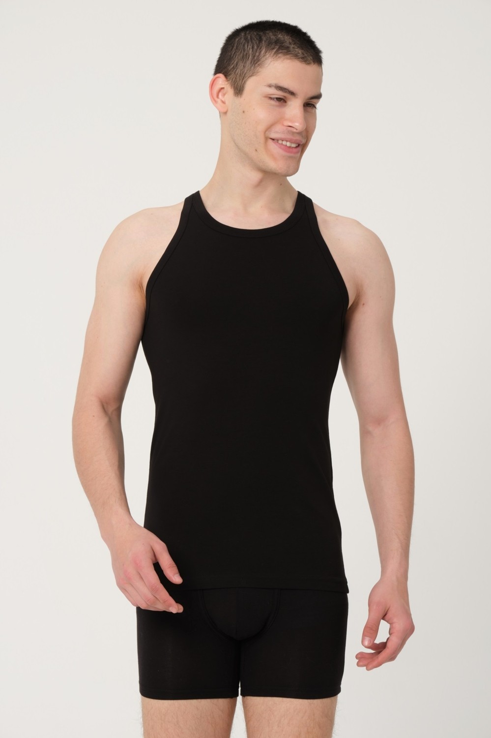 FSM 1453 Fsm1453 Erkek Pamuklu Süprem Penye Slim Fit Halter Yaka Sporcu Likralı Atlet 2'li - 1005 görsel 3