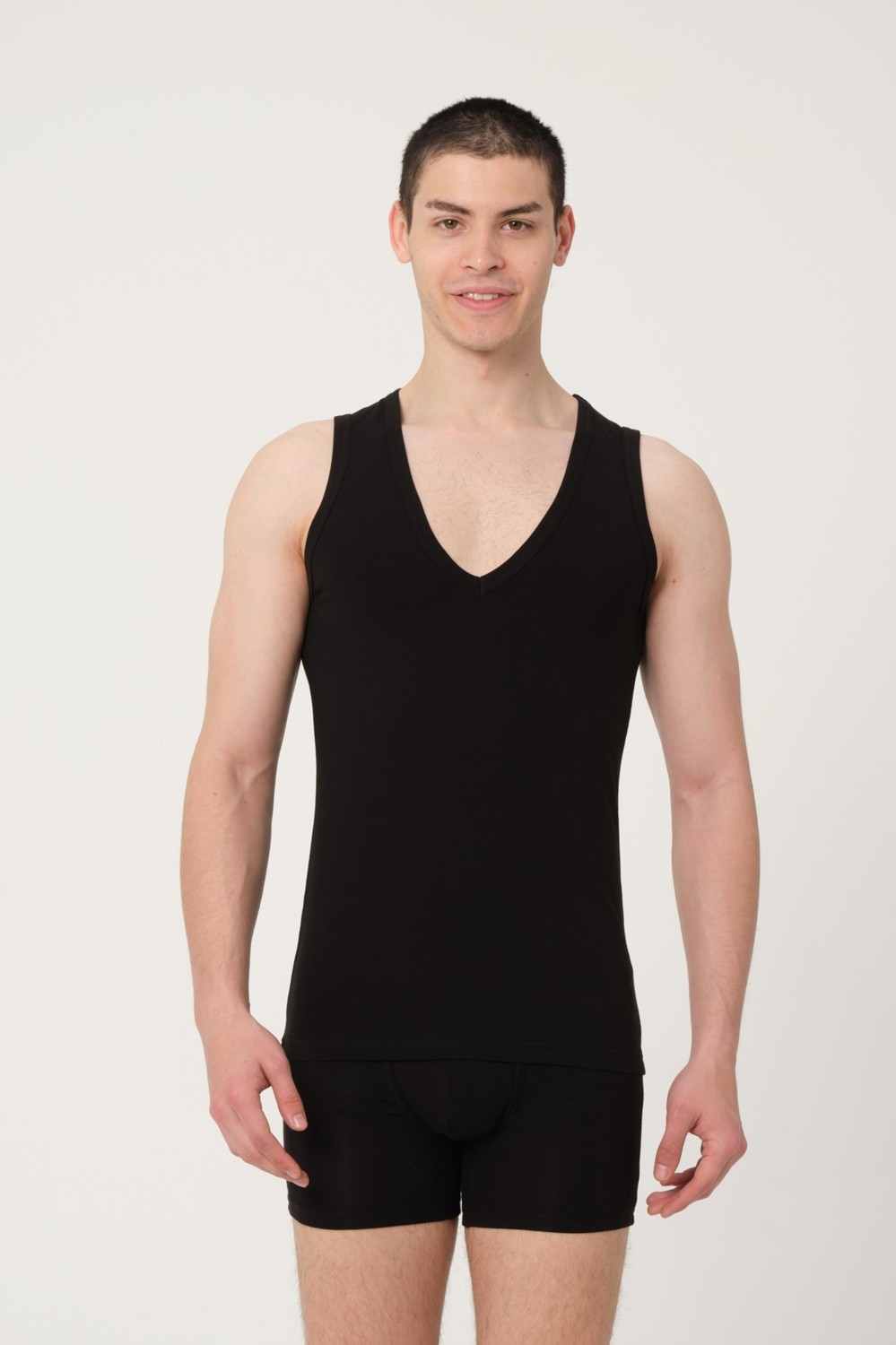 FSM 1453 Fsm1453 Erkek Pamuklu Süprem Penye Slim Fit Derin V-Yaka Kolsuz Likralı Üst 2'li -1018