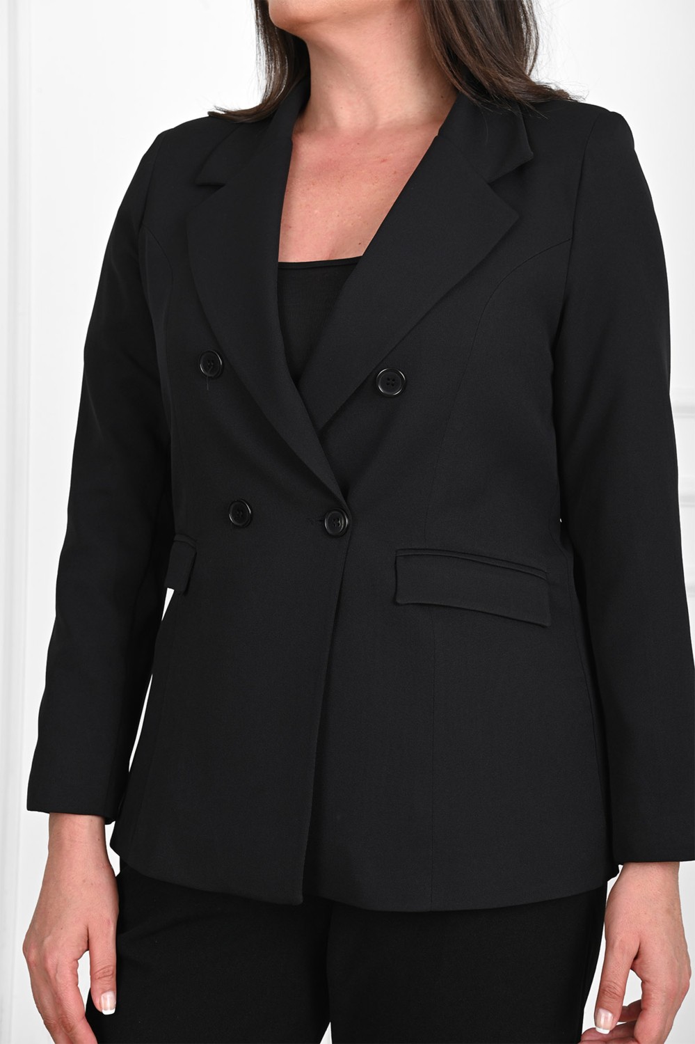 Koza Kadın Büyük Beden Blazer Ceket 0101-1 Astarlı Siyah Yumuşak Kumaşlı Rahat Kullanım görsel 2