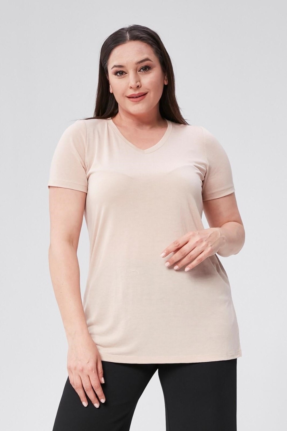 Sea Moda Büyük Beden V Yaka Yırtmaçlı Pamuk Basic Tshirt-Bordo