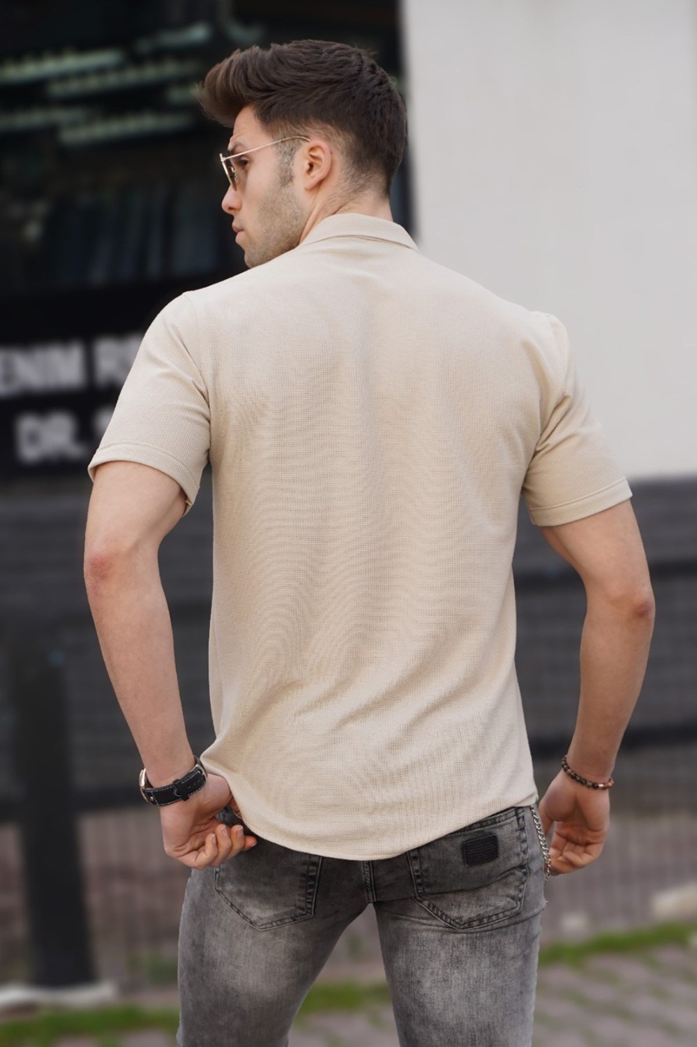 Madmext Bej Erkek Gömlek Slim Fit Günlük Stil %65 Pamuk %35 Polyester 5500 görsel 2