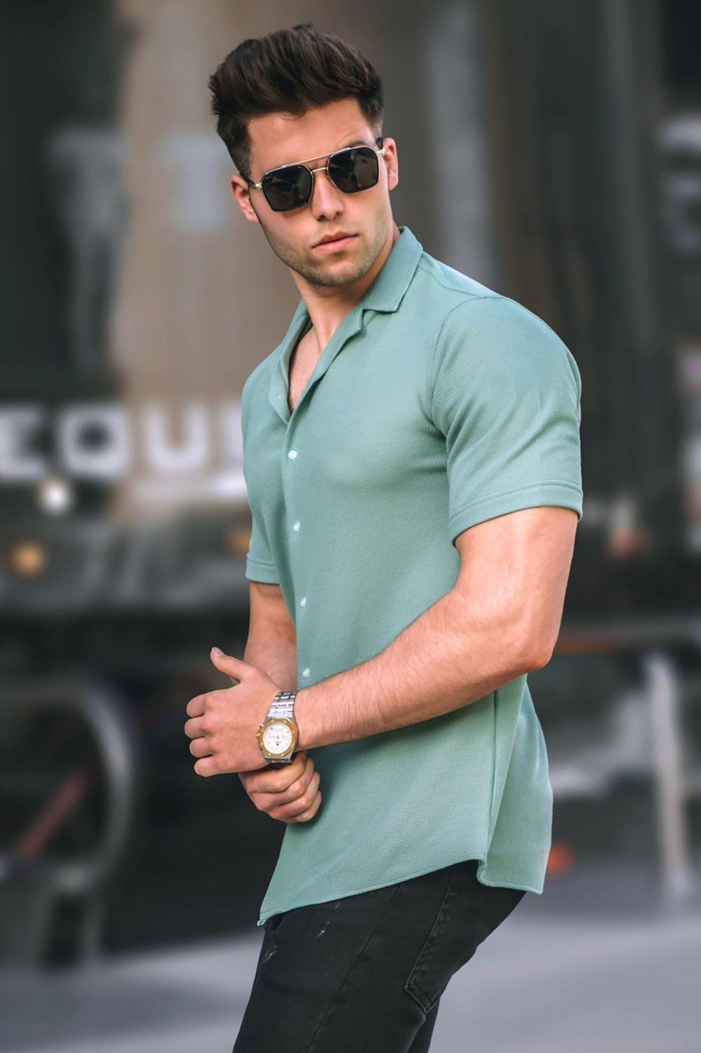 Madmext Bej Erkek Gömlek Slim Fit Günlük Stil %65 Pamuk %35 Polyester 5500 görsel 7