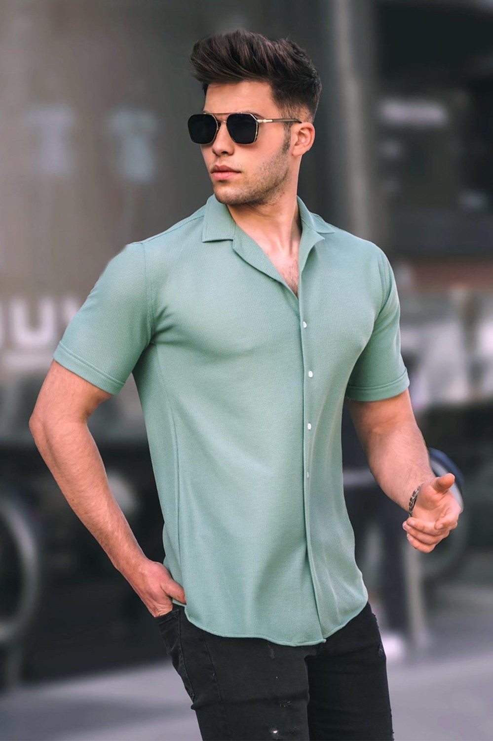 Madmext Bej Erkek Gömlek Slim Fit Günlük Stil %65 Pamuk %35 Polyester 5500 görsel 8