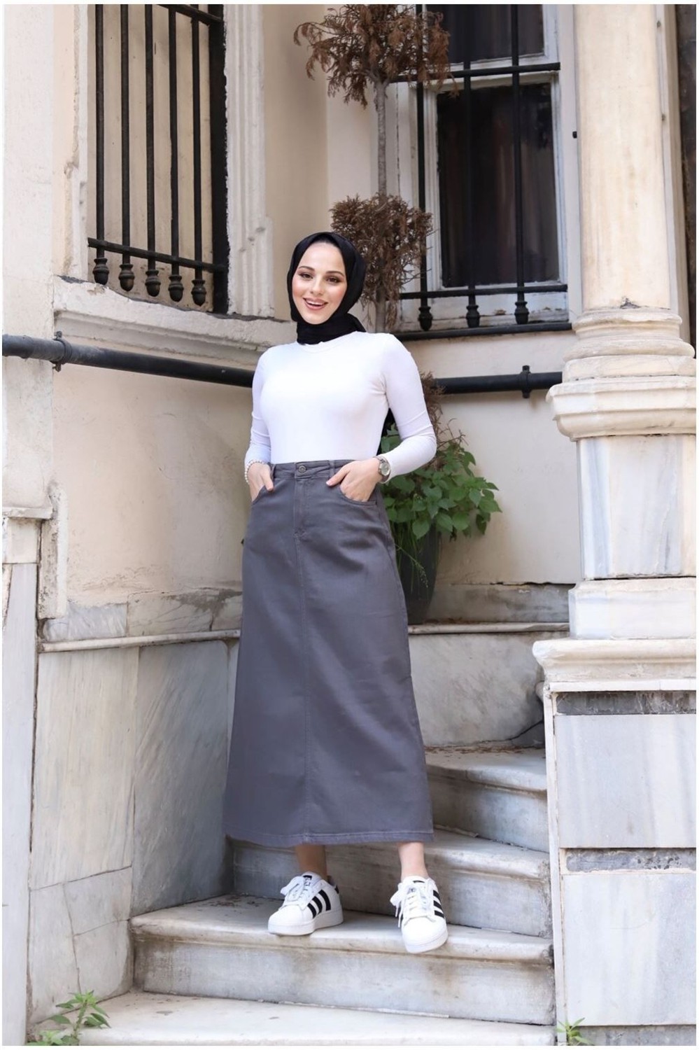 Vellichor Haki Tesettür Etek %100 Pamuk Doğal Kumaş 90 Cm Uzunluk 76 Cm Bel Ölçüsü