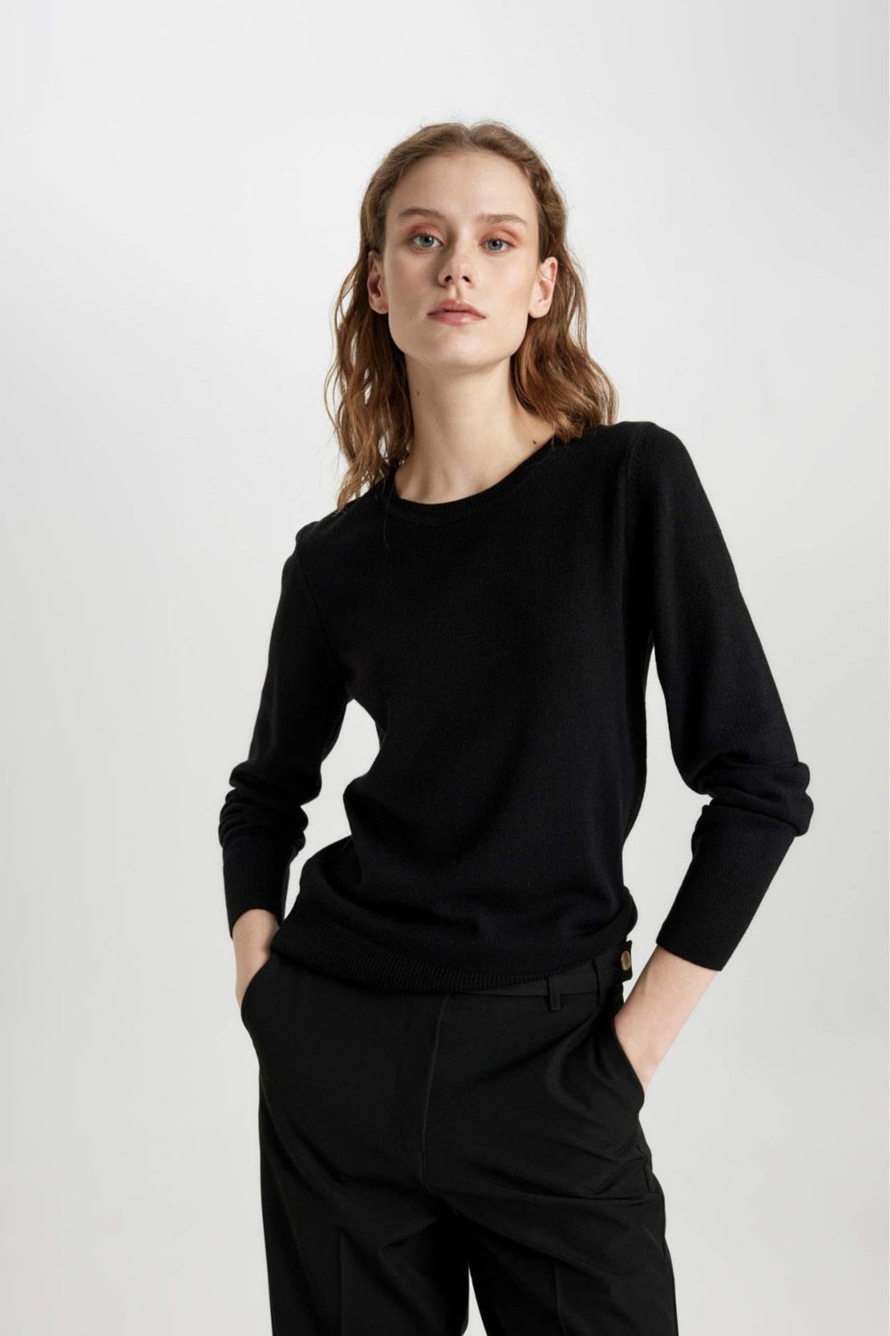 DeFacto Regular Fit Yumuşak Dokulu Bisiklet Yaka Basic Düz Triko Kazak F7091AZ24WN görsel 4