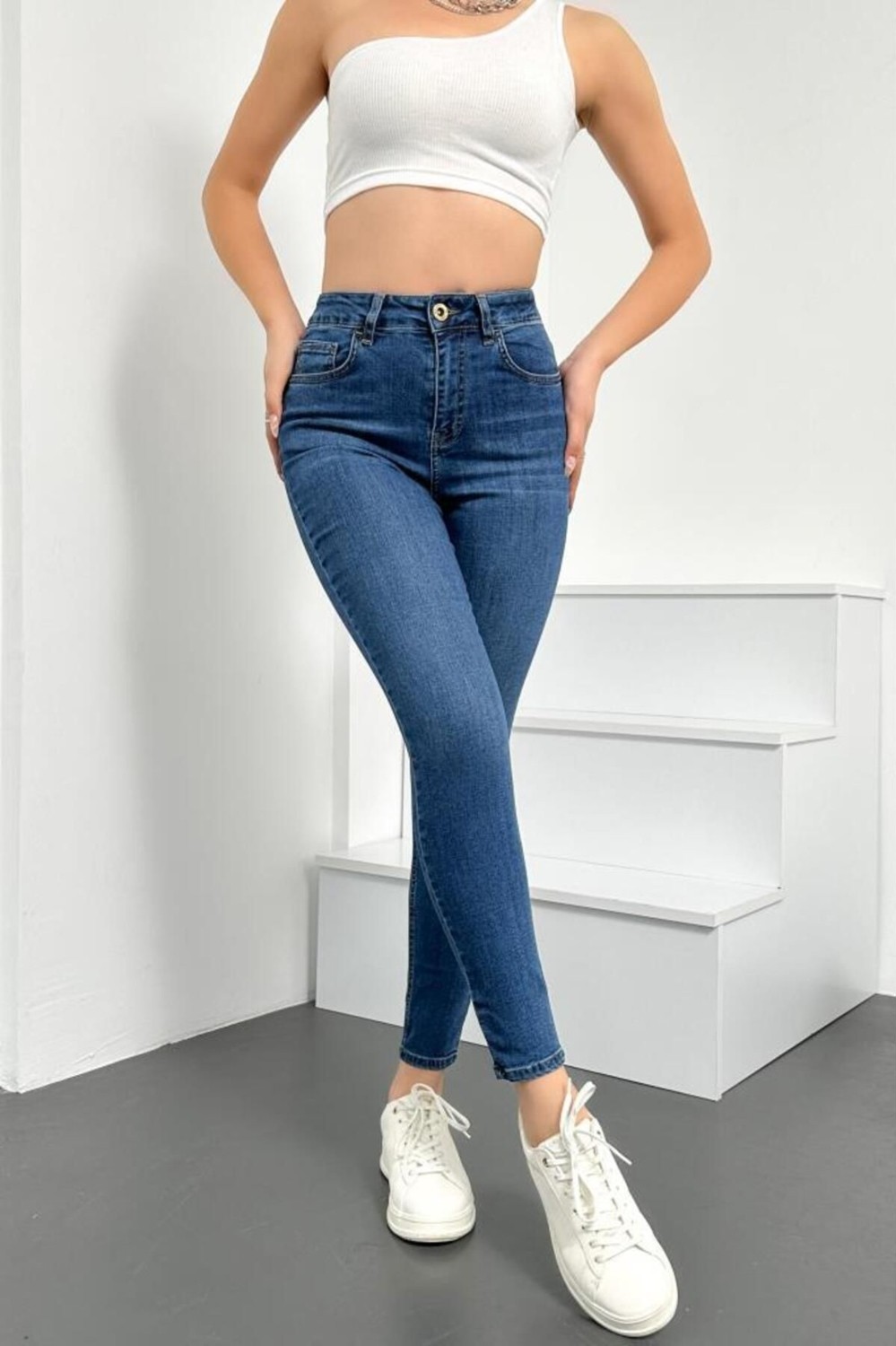 Hlt Jeans Gri Kadın Skinny Fit Jean Yüksek Bel Likralı Esnek Kot Pantolon JENNİE-GRİ