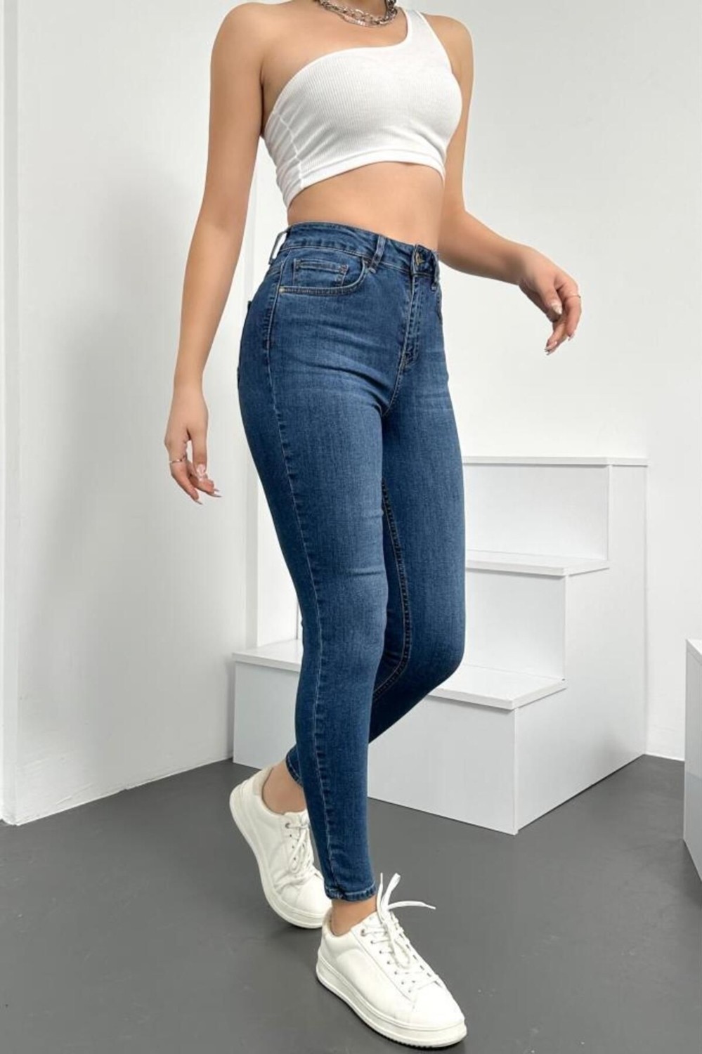 Hlt Jeans Gri Kadın Skinny Fit Jean Yüksek Bel Likralı Esnek Kot Pantolon JENNİE-GRİ görsel 3