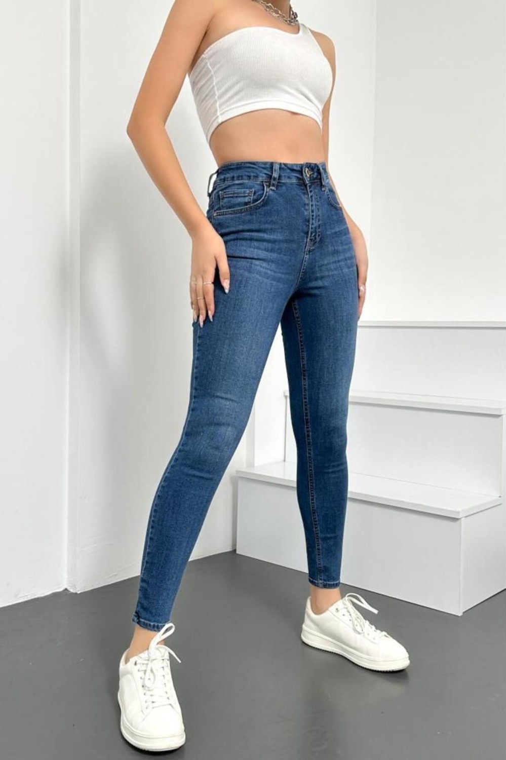 Hlt Jeans Gri Kadın Skinny Fit Jean Yüksek Bel Likralı Esnek Kot Pantolon JENNİE-GRİ görsel 4