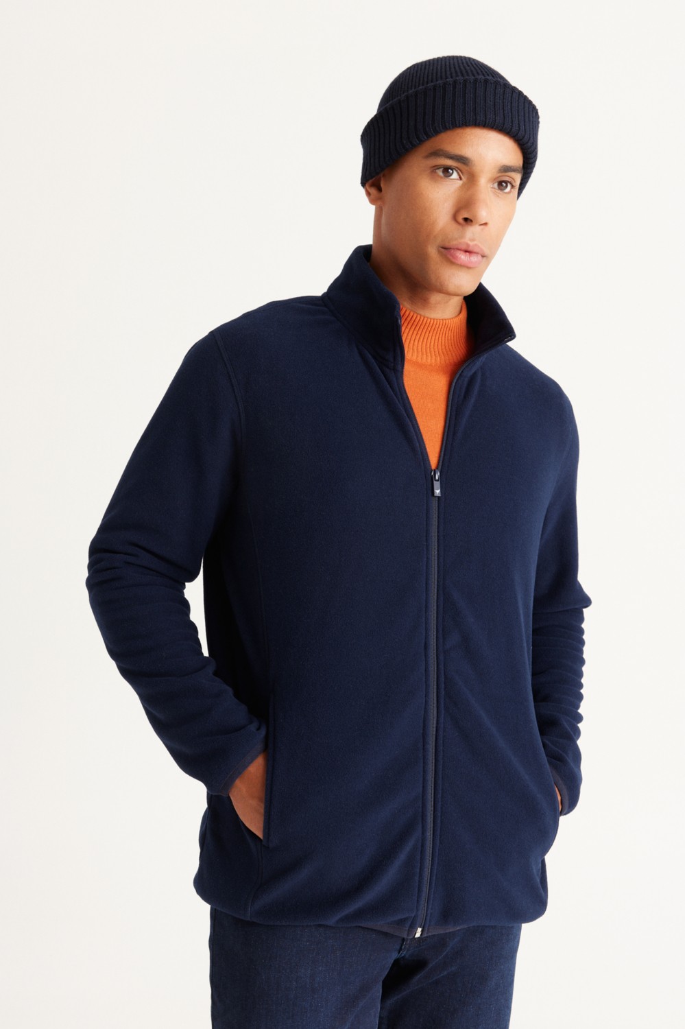 Altınyıldız Classics Erkek Lacivert Anti-pilling Tüylenme Yapmayan Standart Fit Dik Bato Yaka Sweatshirt Polar Ceket görsel 2