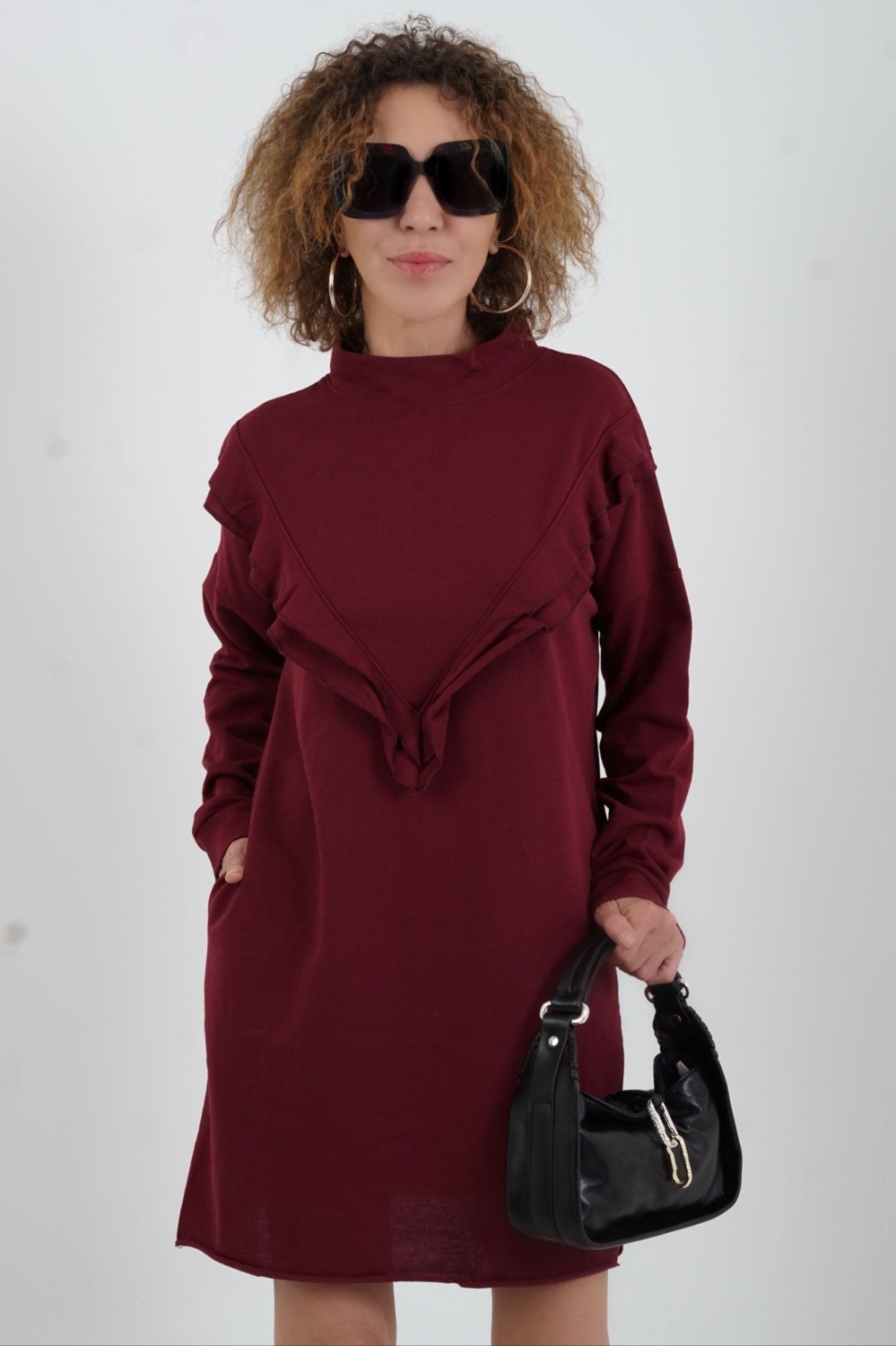 Zelish My Sister Bordo Fırfırlı Cepli Tunik görsel 2