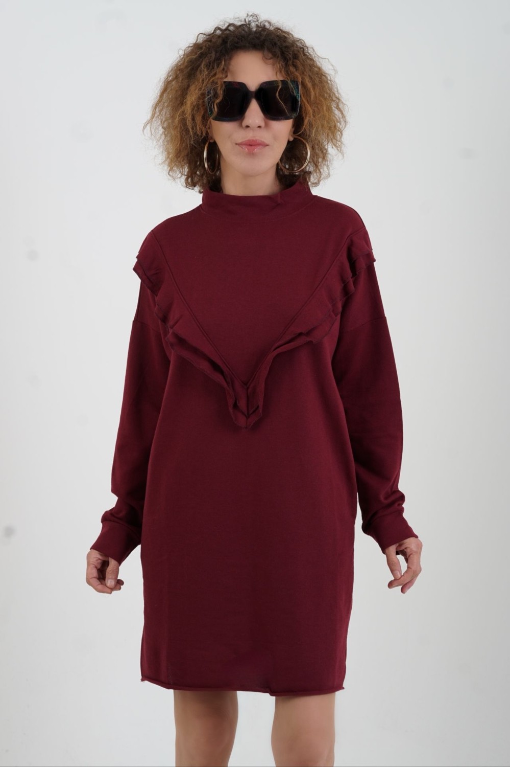 Zelish My Sister Bordo Fırfırlı Cepli Tunik görsel 4