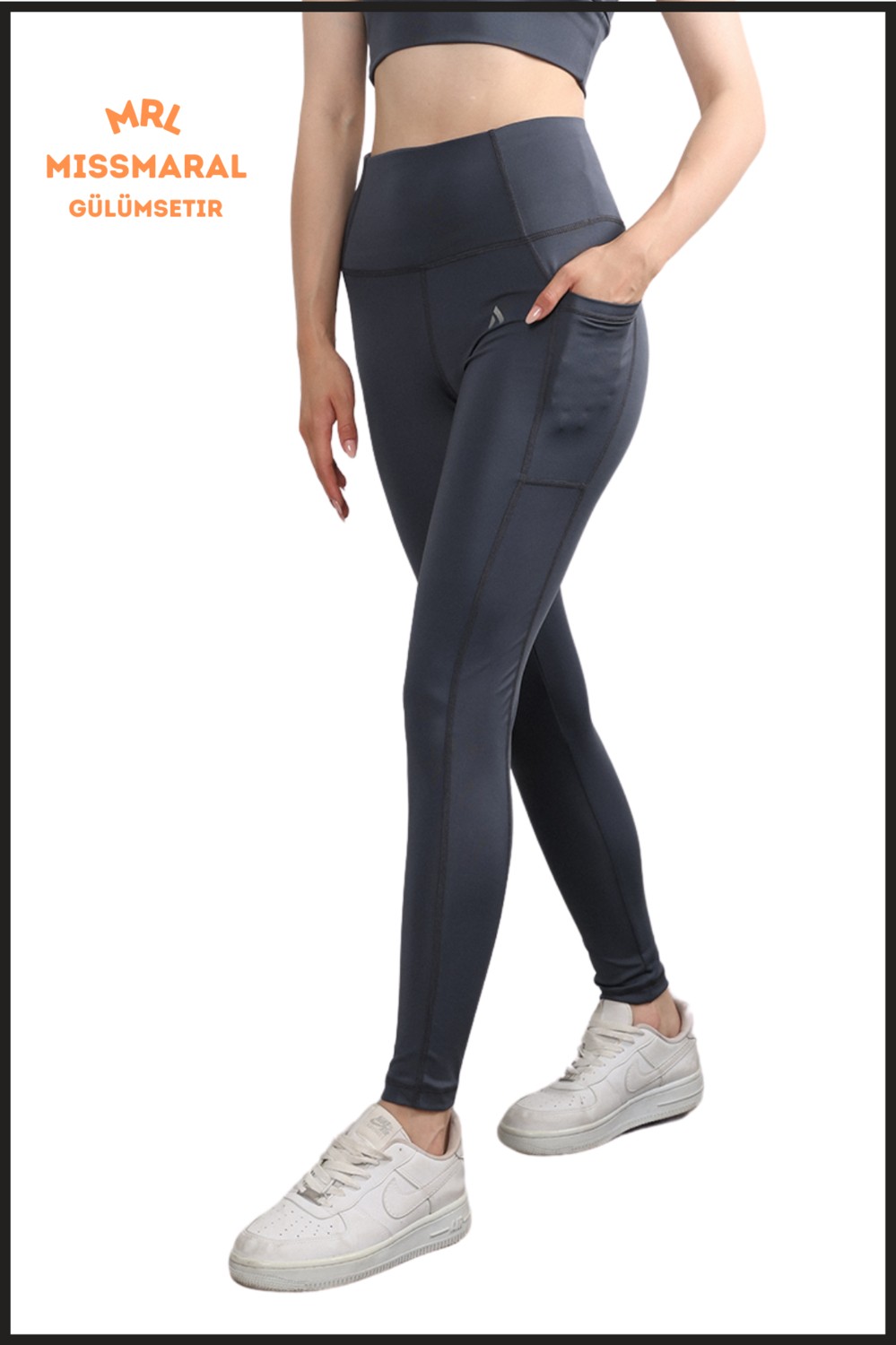 Miss Maral Kadın Siyah Yüksek Bel Toparlayıcı Çift Cepli Spor Tayt Bilek Boy Slim Fit Görünüm 1057