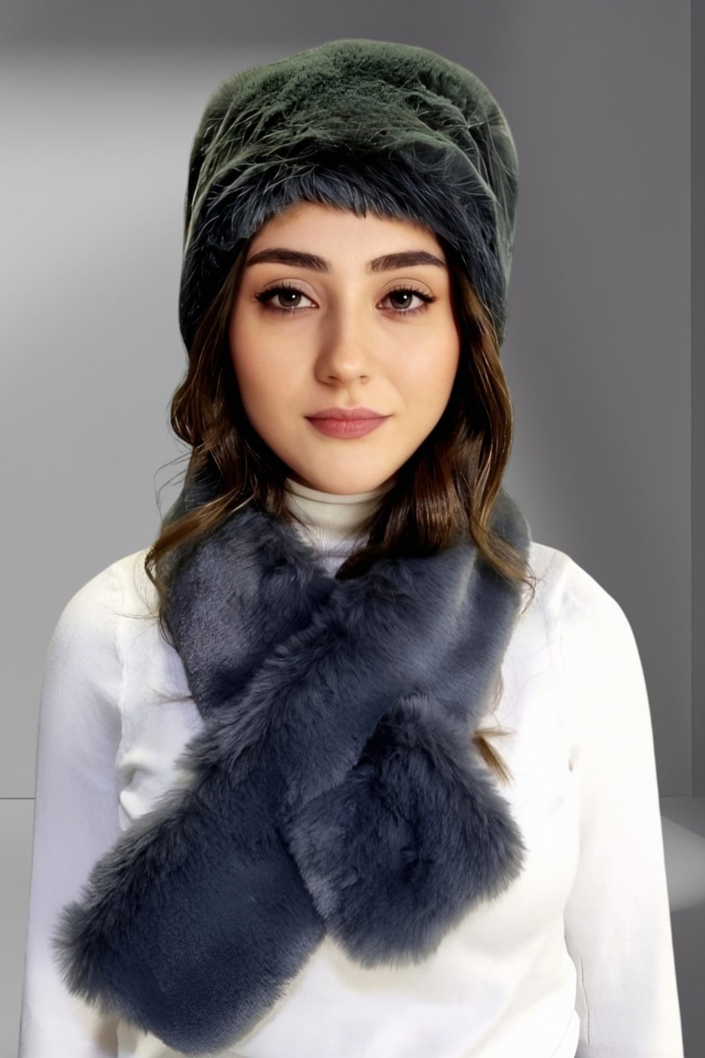 Uniquetrenders Kadın Vegan Kürk Kalpak-Atkı Set görsel 8
