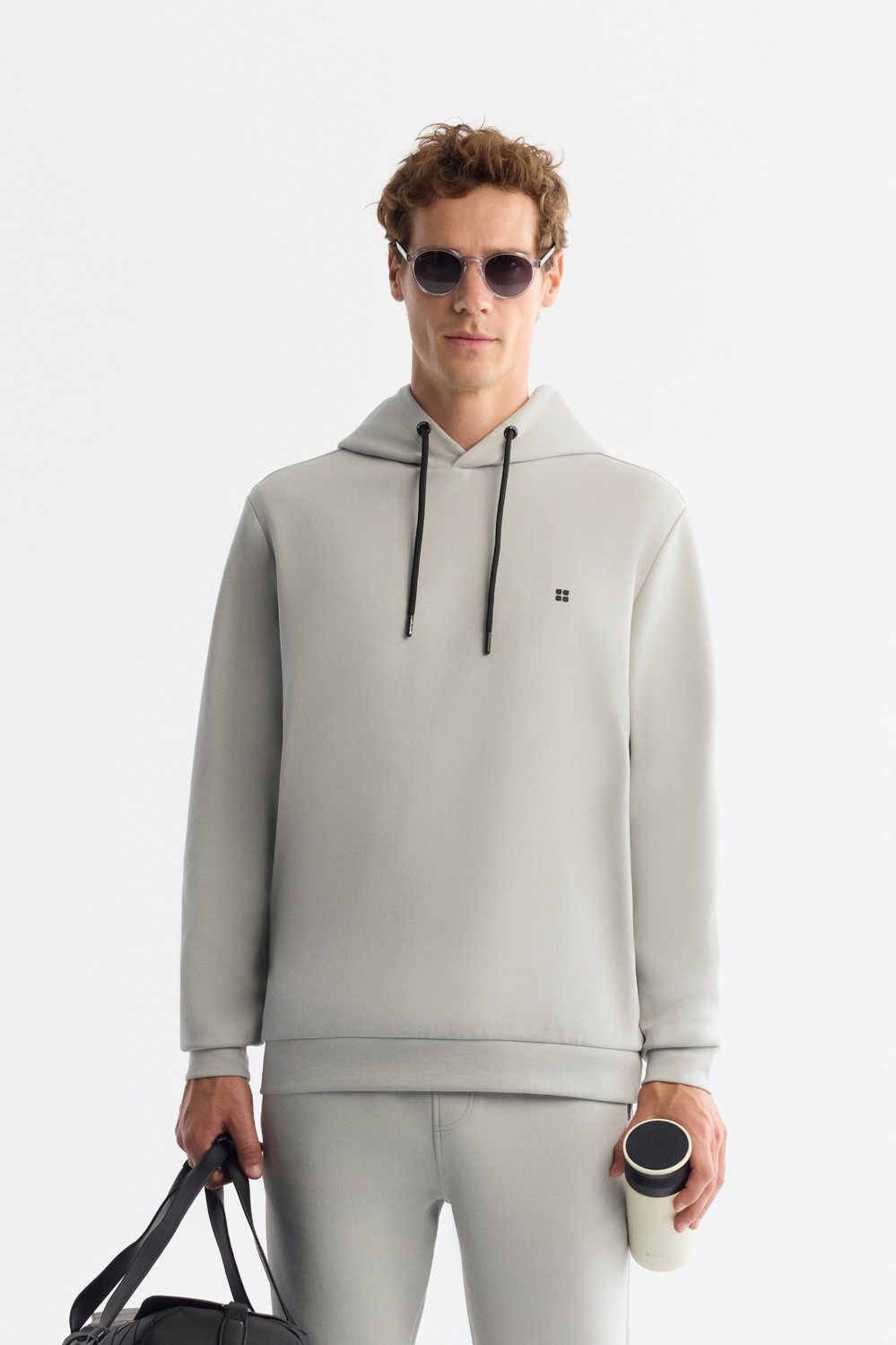 AVVA Erkek Gri Kapüşonlu Esnek Yumuşak Doku İnterlok Kumaş Basic Regular Fit Sweatshirt B001101 görsel 6