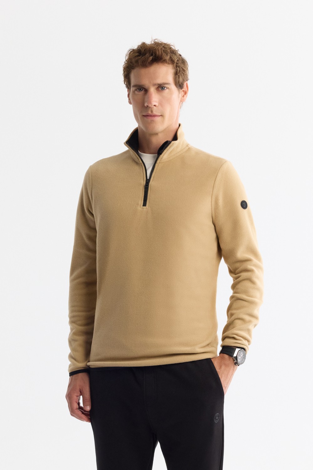 AVVA Erkek Siyah Dik Yaka Fermuarlı Soft Touch Polar Regular Fit Sweatshirt E001068