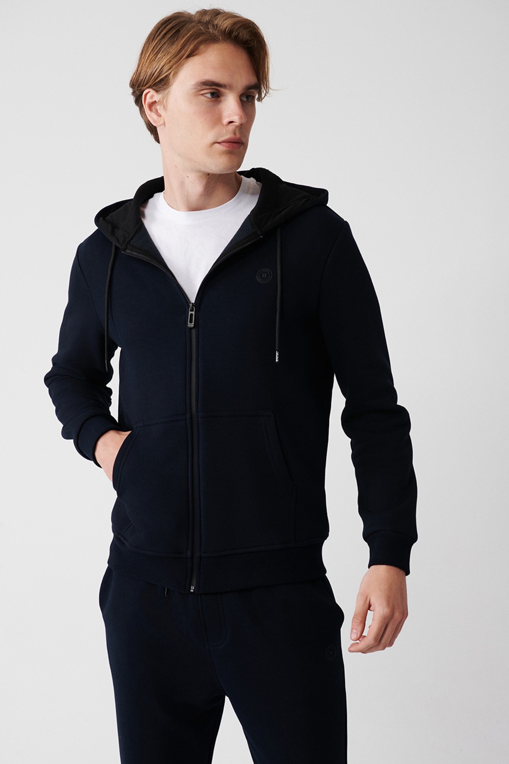AVVA Erkek Gri Kapüşonlu 3 İplik Şardonlu Fermuarlı Regular Fit Sweatshirt E001019 görsel 7