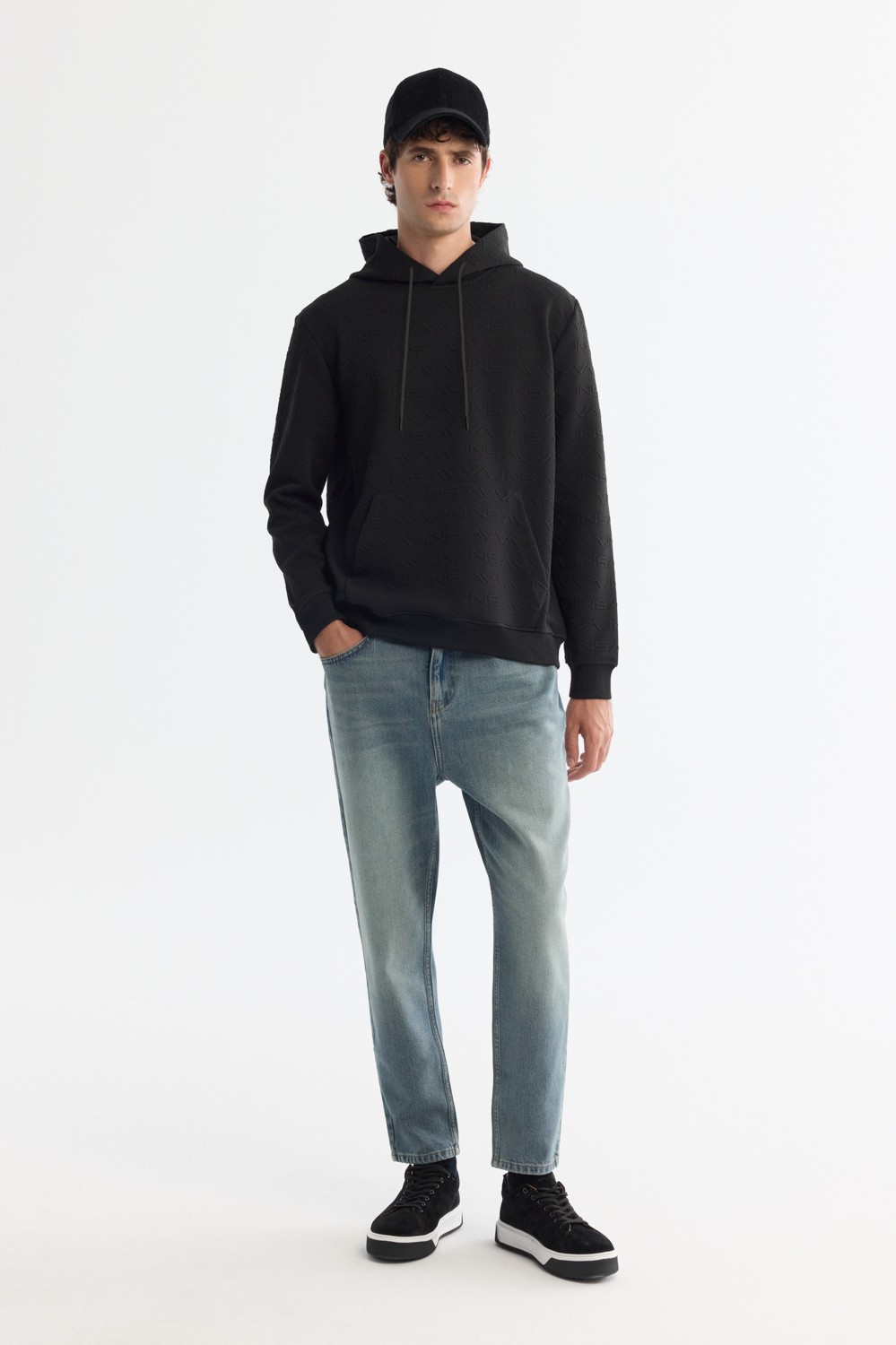 AVVA Erkek Siyah Kapüşonlu Baskılı Elastan Regular Fit Sweatshirt A42Y1332 görsel 5