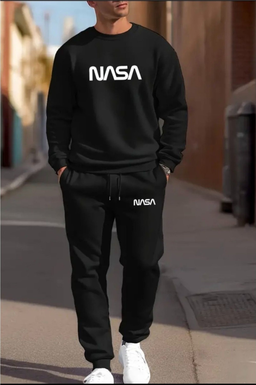 Yoho Sport Eşofman Takımı Nasa Baskılı Unisex Kışlık Kalın Pamuklu Sweatshirt ve Eşofman Altı 2' Li Set