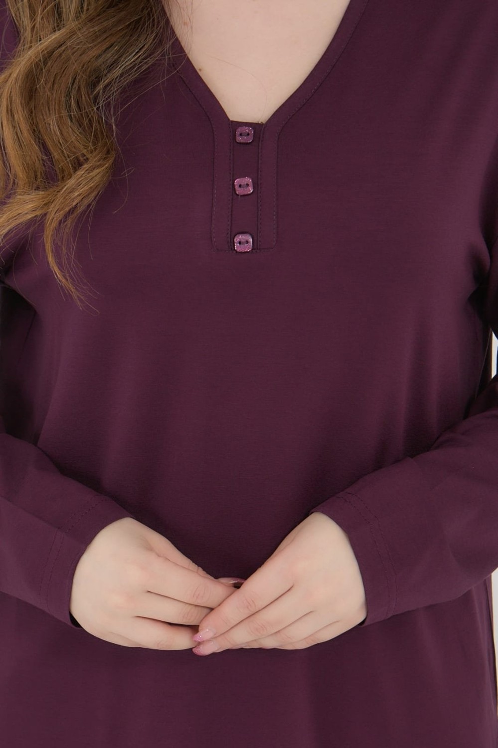 Fresh Moda Kadın V Yaka Likralı Büyük Beden Orta Yaş Anne Penye Bluz