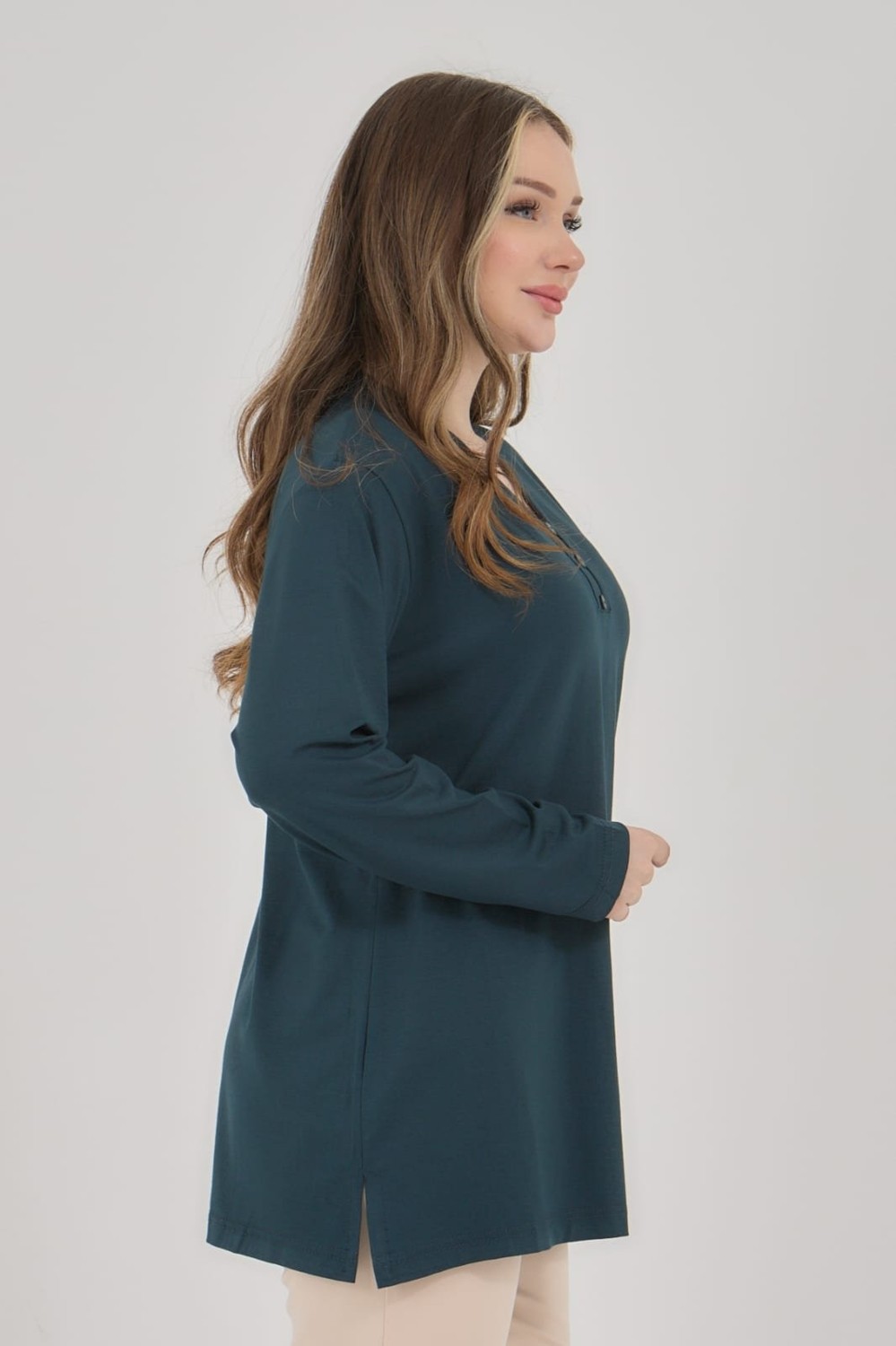 Fresh Moda Kadın V Yaka Likralı Büyük Beden Orta Yaş Anne Penye Bluz