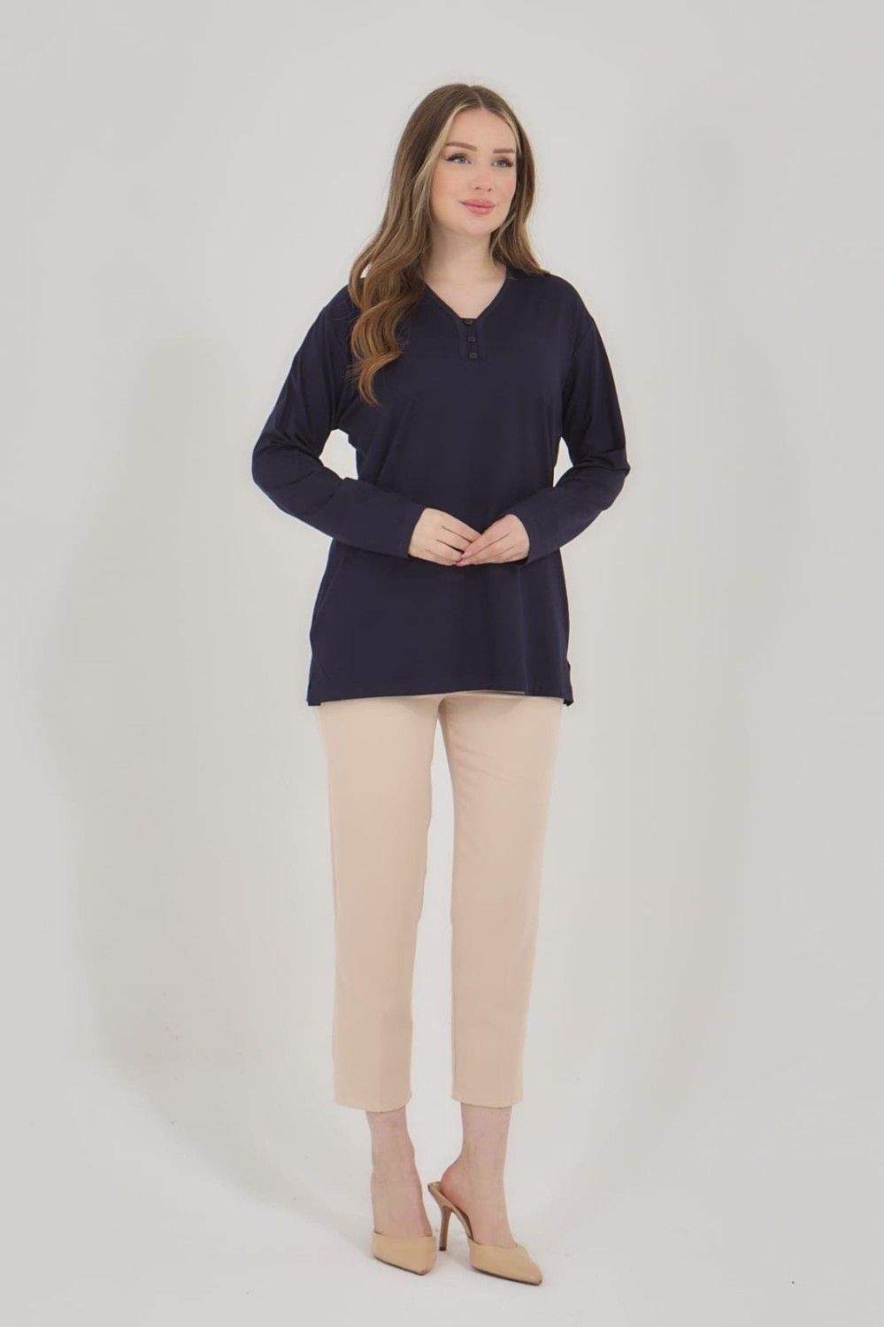 Fresh Moda Kadın Siyah Triko Esnek V Yaka Uzun Kollu Kışlık Anne Kazak görsel 3