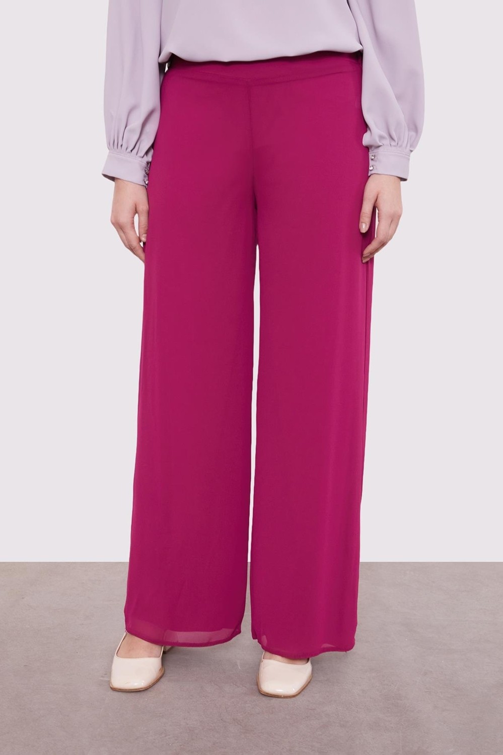 Lêvi D'or Fuşya Bol Paça Şifon Pantolon