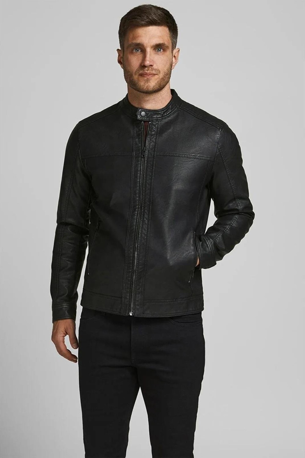 Jack & Jones Jjwarner Erkek Pu Deri Mont Siyah 12182461 V6 görsel 2