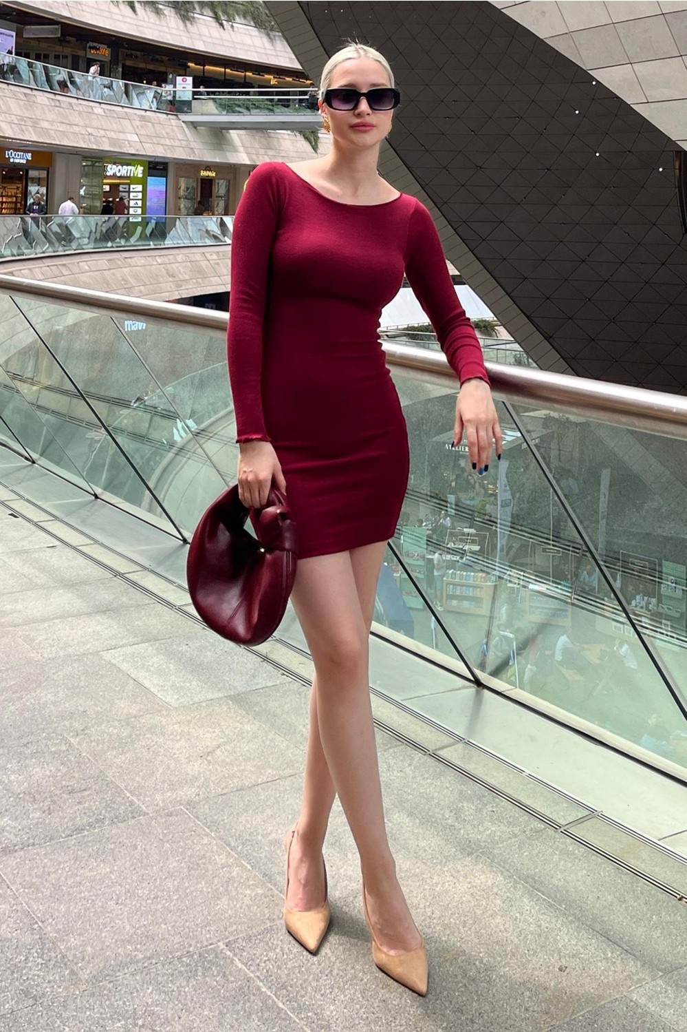 Madmext Kahverengi Madonna Yaka Mini Elbise MG2041 görsel 6