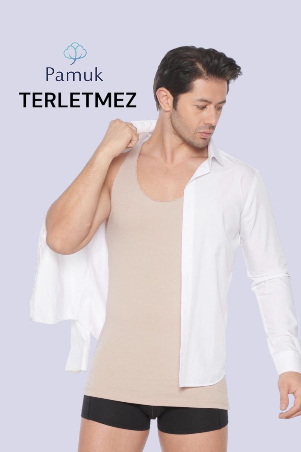 Katmirra Erkek Atlet Geniş Yaka Ten Rengi 2XL Kalın Askılı Pamuk - Elastan Materyal ile Rahat Kullanım görsel 2