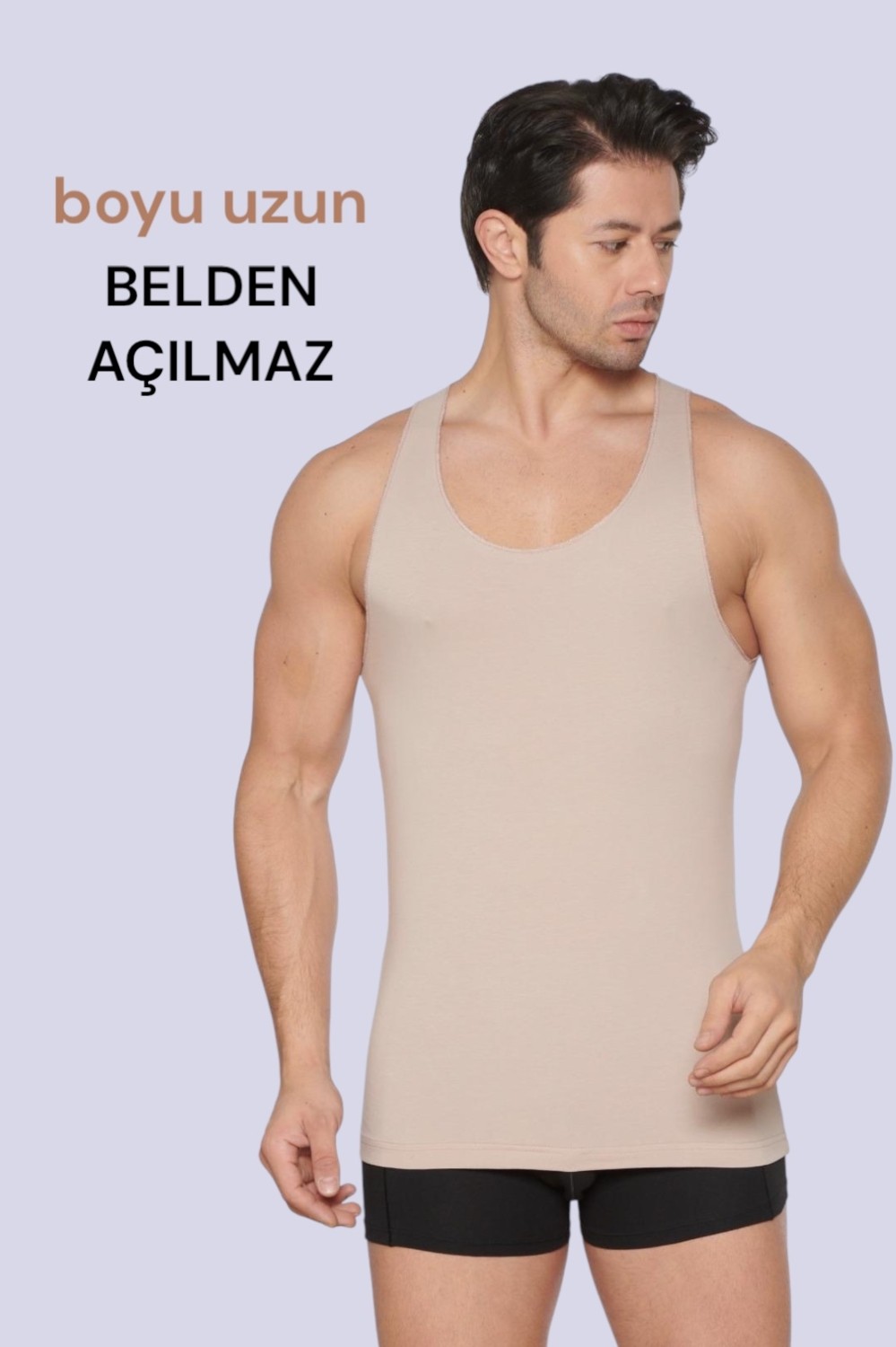Katmirra Erkek Atlet Geniş Yaka Ten Rengi 2XL Kalın Askılı Pamuk - Elastan Materyal ile Rahat Kullanım görsel 3