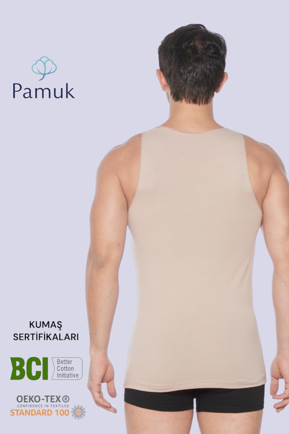 Katmirra Erkek Atlet Geniş Yaka Ten Rengi 2XL Kalın Askılı Pamuk - Elastan Materyal ile Rahat Kullanım görsel 4
