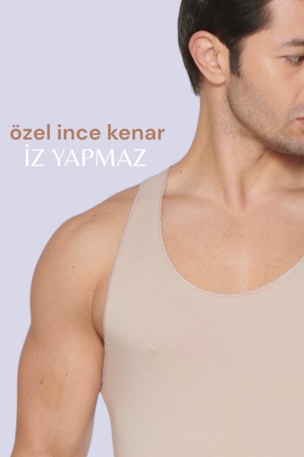 Katmirra Erkek Atlet Geniş Yaka Ten Rengi 2XL Kalın Askılı Pamuk - Elastan Materyal ile Rahat Kullanım görsel 5