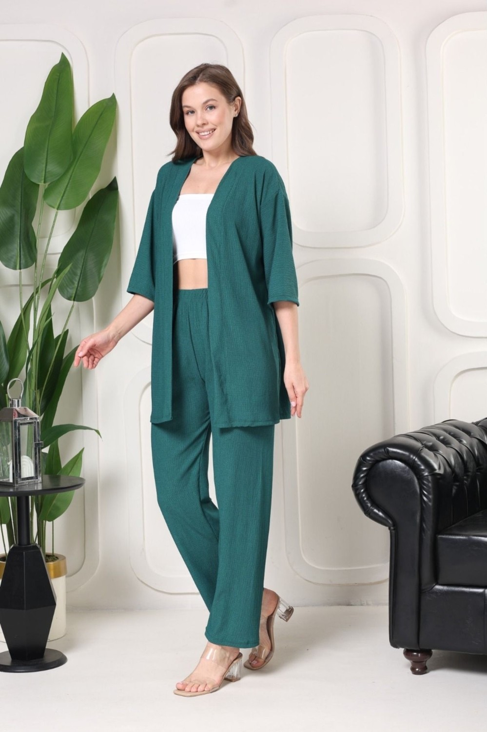 Şuranur Homewear Şık - Kimono Hırkalı Bürümcük Takım Oversize Düşük Kol M - 6xl